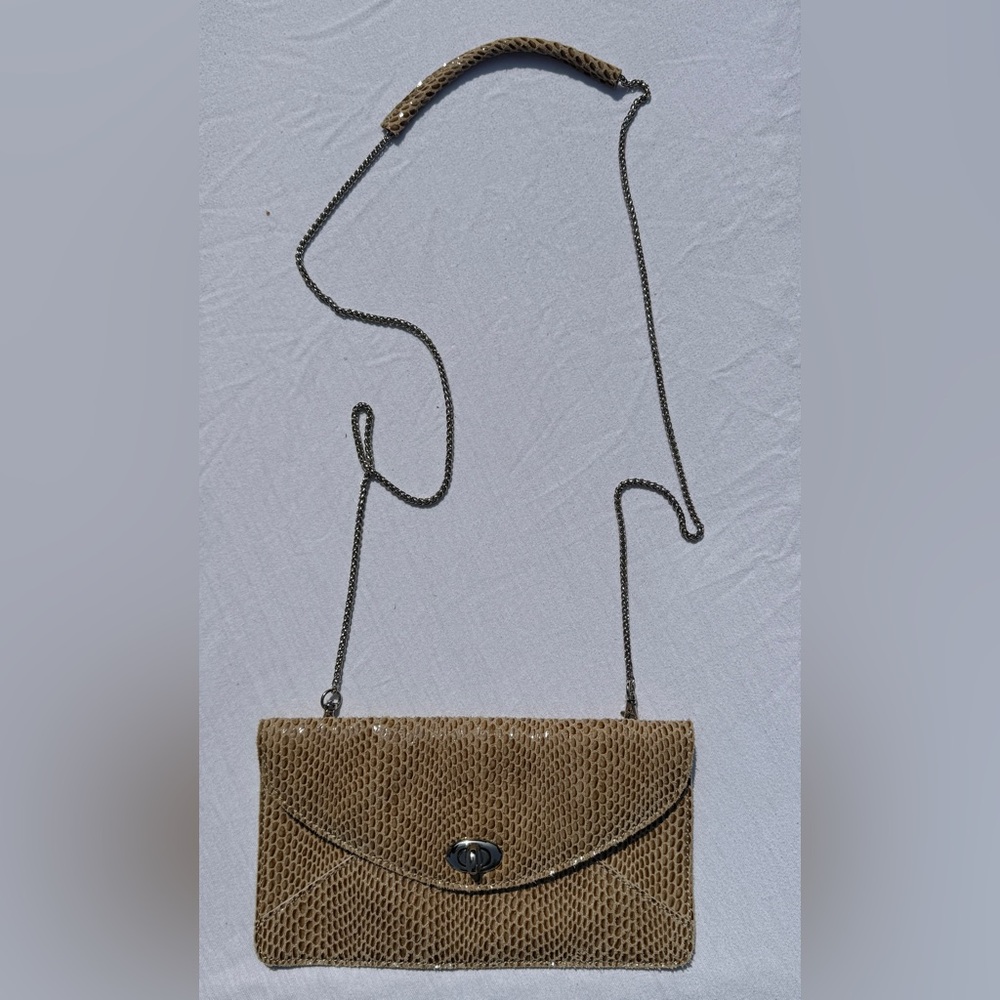 Sorial Tan faux snakeskin Clutch with chain strap